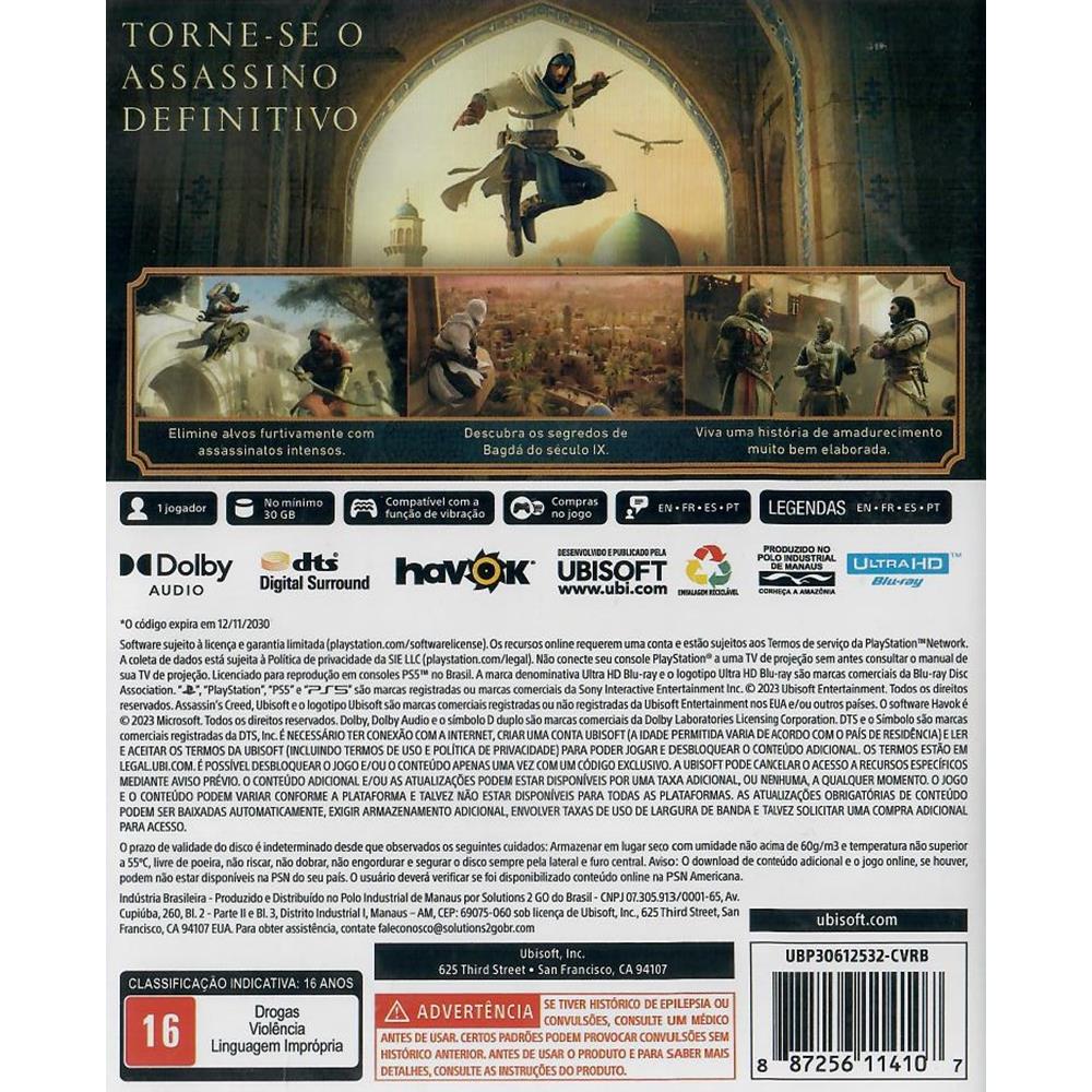 Assassins Creed Mirage Ps5 (Novo) (Jogo Mídia Física) - Arena Games - Loja  Geek
